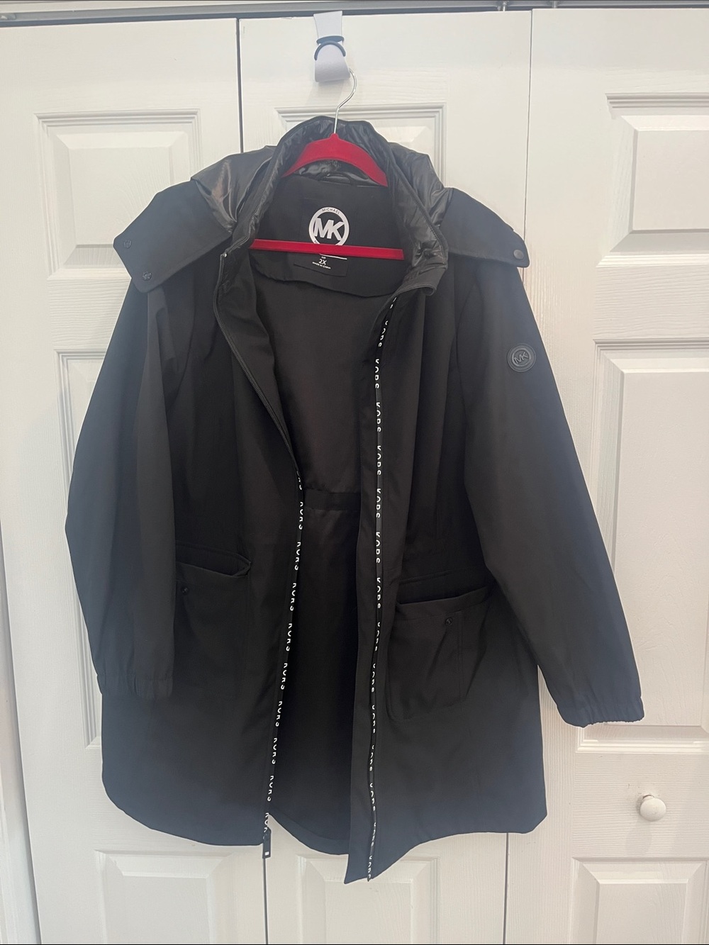 Michael Kors Black Hooded Raincoat/Wintercoat with MK Logo